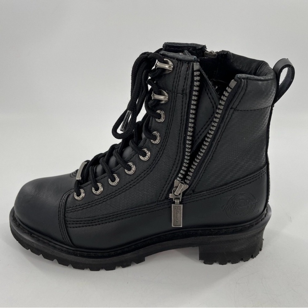 Milwaukee Leather Ankle Boots Womens 7.5 C Moto Biker Lace Up Double Side Zip Up
